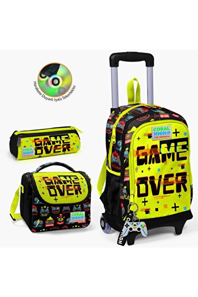 Coral High مجموعة حقائب أطفال منقوشة باللون الأسود والأصفر النيون مكونة من 3 ...