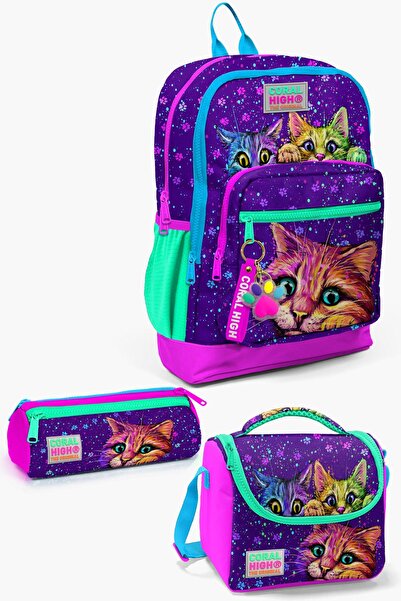 Coral High Set de geanți de școală din 3 piese pentru copii, violet, roz, cu ...