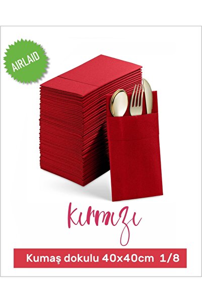 AS7 KAĞITÇILIK Kırmızı Kumaş Dokulu Airlaid Cepli Peçete 40x40 1/8 50'li Paket