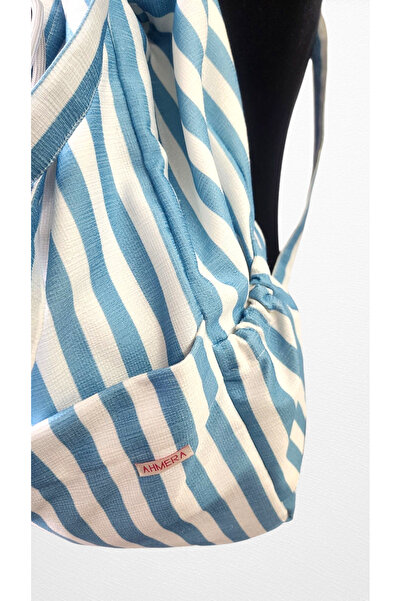 AHMERA Unisex Blue Striped Pocket Drawstring Shoulder and Backpack