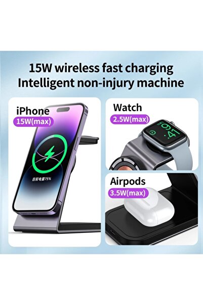 Simex 15W Kablosuz Hızlı Şarj Standı 3in1 - iPhone AirPods Watch Uyumlu - Hız...