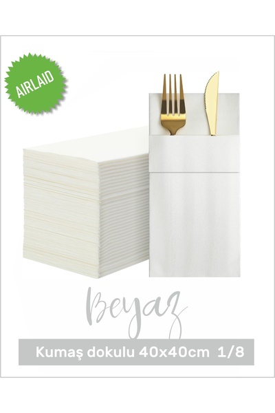 AS7 KAĞITÇILIK Beyaz Kumaş Dokulu Airlaid Cepli Peçete 40x40 1/8 50'li Paket