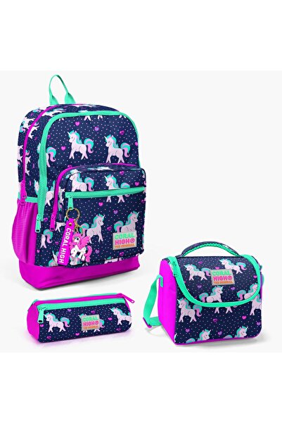 Coral High Set de geanți de școală pentru copii, albastru bleumarin, roz, cu ...