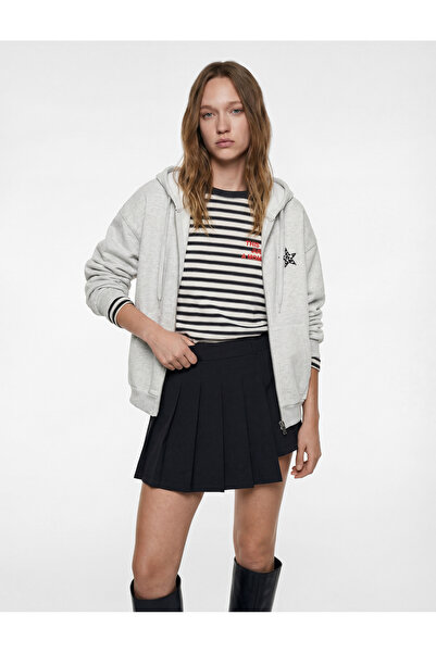 Koton Hanorac cu detaliu de buzunar, brodat cu stele, cu cu glugă fermoare, O...