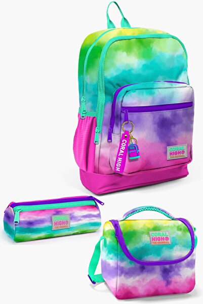 Coral High Set de geanți de școală din 3 bucăți cu model Batik colorat pentru...