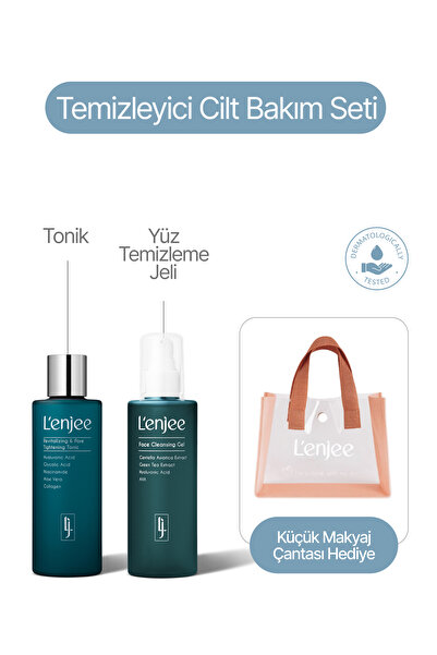 Temizleyici Cilt Bakım Seti - %5 Niasinamid & Glikolik Asit Yüz Temizleme Jeli + Gözenek Sıkılaştırıcı Tonik - Tüm Ciltler - Çanta Hediyeli