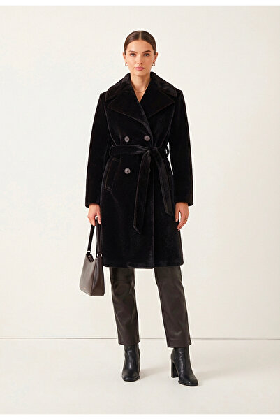 Soydan Güner Kadın Tay Tüyü Kısa Kruvaze Kaban Kahverengi 1481