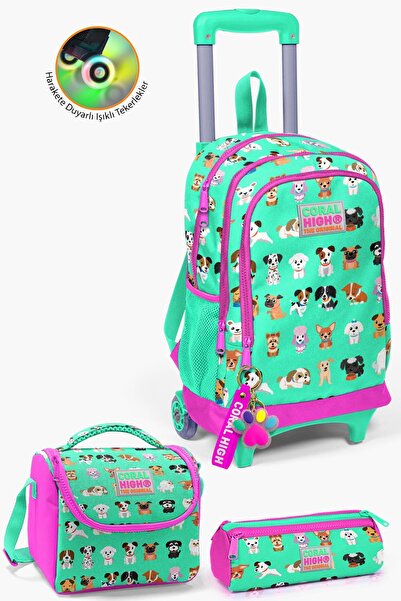 Coral High Set de genți pentru câini roz neon și verde acvatic din 3 piese - ...