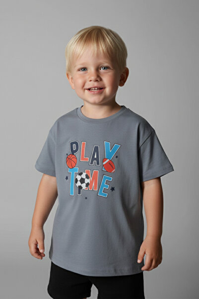 LUESS تي شيرت للأولاد مطبوع عليه وقت اللعب باللون الرمادي (2-3 سنوات 8-9 سنوات)