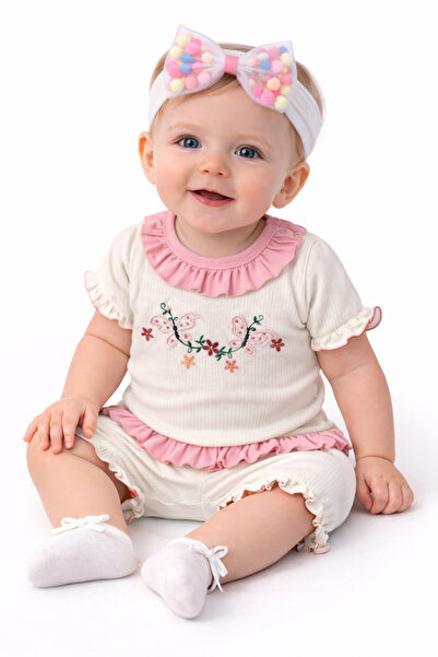 Tomuycuk Baby Girl Kids Set Roman Sweat 3-Piece Pink 3-6-9-12 Months Baby Set...