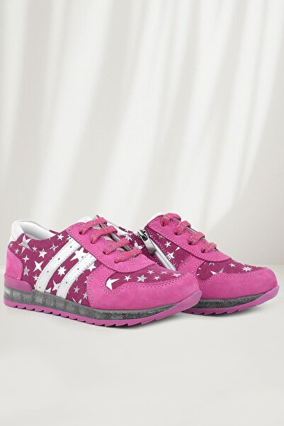 Rakerplus Genuine Leather Fuchsia Glitter Sole Girls' Sports Shoes