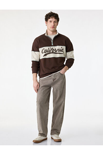 Koton Oversize Color Block College Printed Half-Zip Sweatshirt