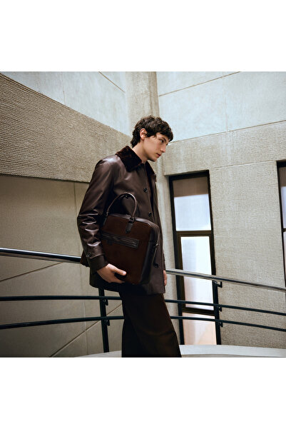 Desa Erkek Kahve Gömlek Yakalı Deri Kaban