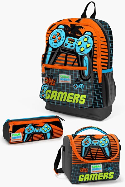 Coral High Kids Gri Turuncu Gamer Desenli 3’lü Okul Çanta Seti SET0123746