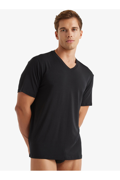 Blackspade Men's Silver Modal V-Neck T-Shirt-Black