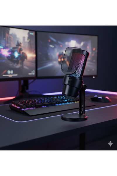 Zilvana RGB Işıklı Kondansatör Mikrofon – Yayıncı, Oyun ve Podcast için Profe...