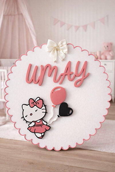 Maya's3D Hello Kitty Temalı İsme Özel Tasarım Kız Bebek ve Çocuk Kapı Süsü 25...
