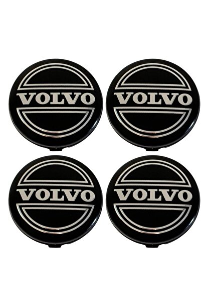 OEM Set de 4 capace de jantă VOLVO, argintii/negre, 64 mm