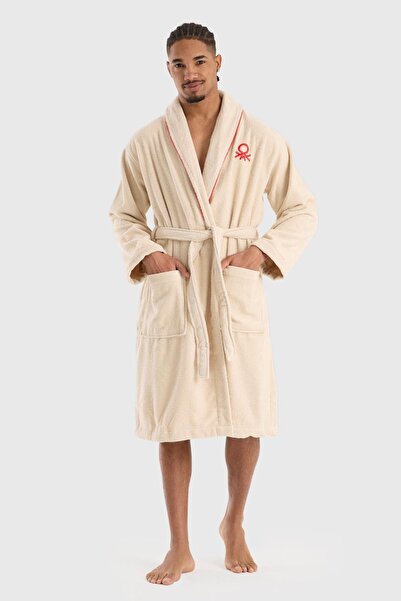 Benetton Home Халат за мъже и жени, унисекс, бежов, 100% памук