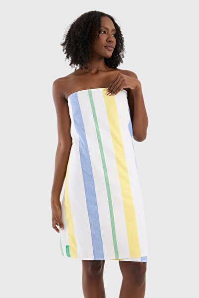 Benetton Home Prosop Peshtemal pentru baie în dungi Verde Galben Albastru 100...
