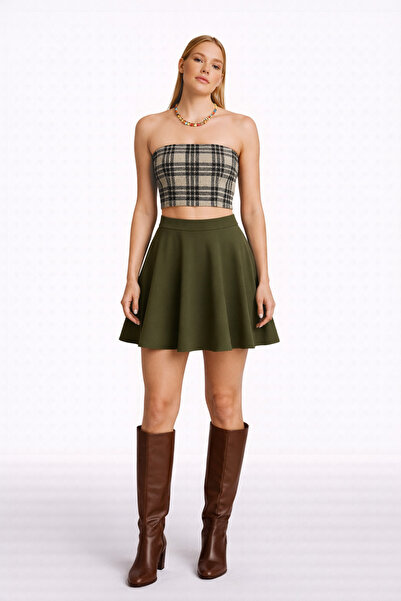 MERT ERKAN Strapless Crop Top & Mini Flared Crepe Skirt Bottom & Top Set