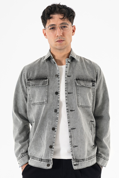 Souris Jachetă de blugi pentru bărbați gri deschis, cu potrivire relaxată, po...