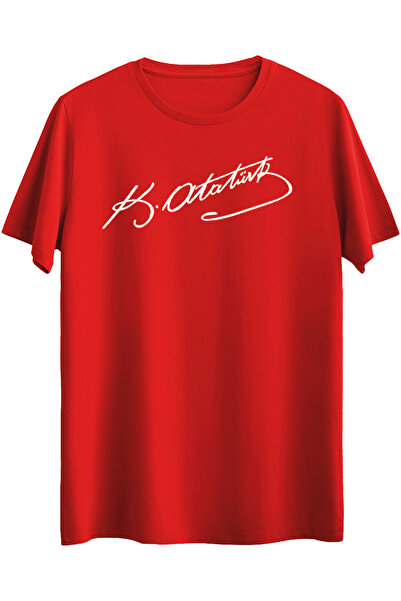 Çapıt Σετ Βαμβάκι λευκών κόκκινων κοντομάνικων μπλουζών Atatürk Signature B μ...