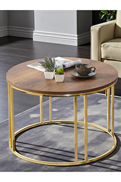 SEDAŞ LIVING UNITS Salon Orta Sehpa 70 CM  KOYU CEVİZ Suntalam (Gold) Metal A...