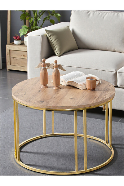 SEDAŞ LIVING UNITS Salon Orta Sehpa 70 CM  AÇIK CEVİZ Suntalam (Gold) Metal A...