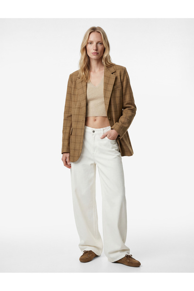 Koton Jachetă blazer în carouri cu mâneci lungi, cu buzunare și nasturi