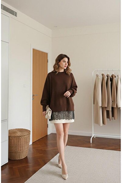 Maysev Cycling Collar Drop Shoulder Balloon Sleeve Loose Fit Hem Contrast Lac...