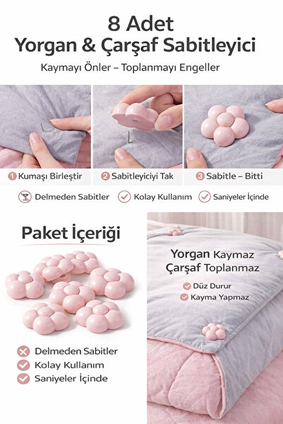 Hayveys 8 Adet Çiçek Desenli Yorgan Sabitleyici Çarşaf Tutucu Yastık Nevresim...