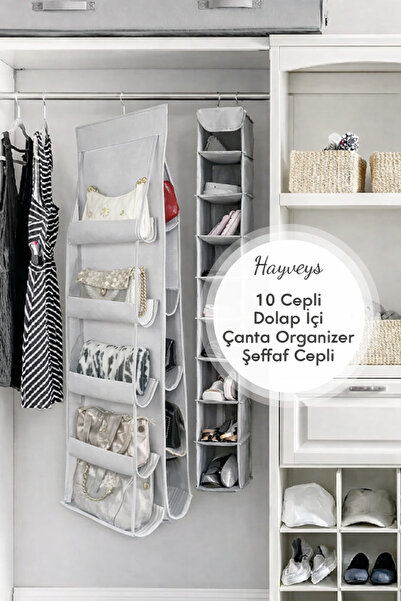 Hayveys Помаранчевий органайзер для шафи з 10 кишенями - прозорі кишені E-8