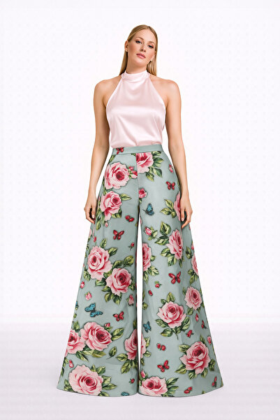 MERT ERKAN High Waist & Wide Leg Satin Stylish Trousers