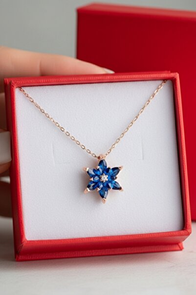 ÇEKİRDEK JEWELRY 925 Ayar Gümüş Safir Taşlı Lotus Kolye