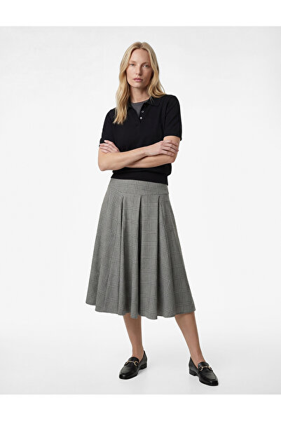 Koton Fusta midi în carouri cu croială pliuri, cu croiala confortabilă