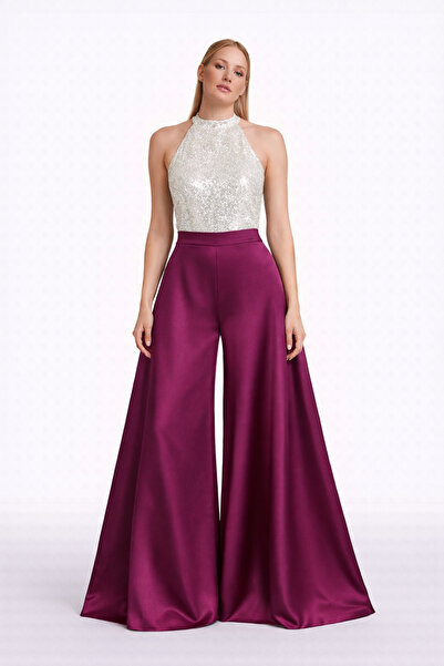 MERT ERKAN High Waist & Wide Leg Satin Stylish Trousers