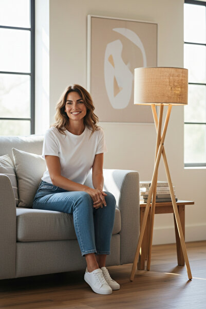 Genel Markalar İskandinav Bohem Ahşap Ayaklı jüt Kumaş Başlıklı Lambader