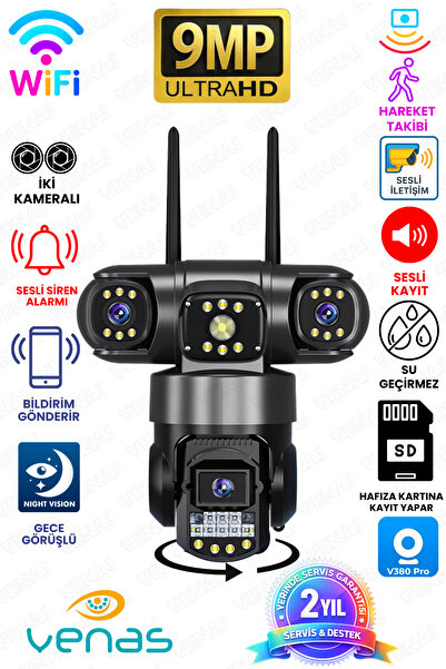 Venas 2 Kameralı Full Hd Yapay Zekalı Wifi Kablosuz Hareket Takipli Alarmlı G...