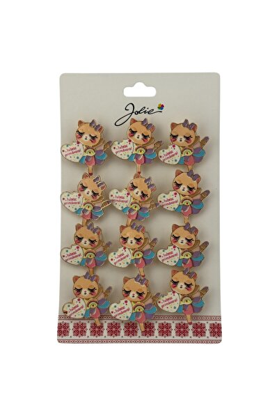 Flippy Set 12 Brose Martisor pentru Copii Pisica cu Mesaj Iubesc Primavara