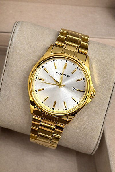 ÇEKİRDEK JEWELRY ساعة يد رجالية بحزام معدني ذهبي اللون مع عرض التاريخ