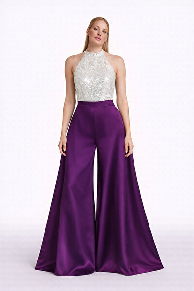 MERT ERKAN بنطال حريري من الساتان بخصر عالٍ وواسع الساق