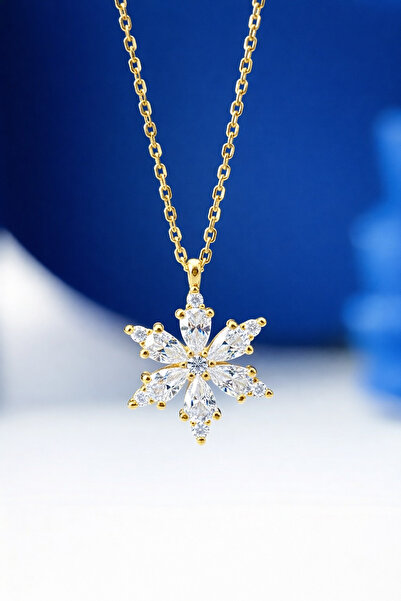 ÇEKİRDEK JEWELRY 925 Ayar Gümüş Altın Kaplama Çiçek Kolye