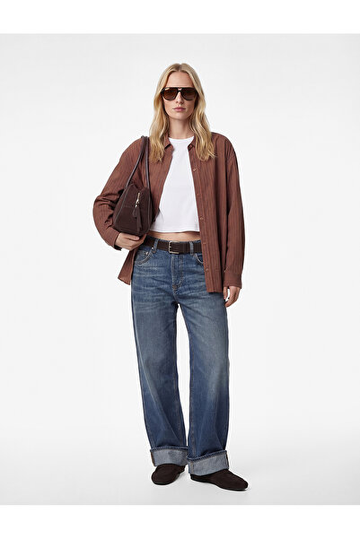 Koton Viscose Long Sleeve Classic Collar Buttoned Striped Oversized Shirt