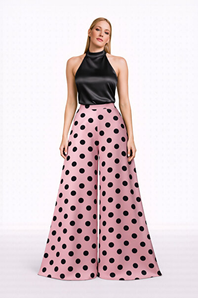 MERT ERKAN بنطلون أنيق من الساتان بخصر عالٍ وواسع الساق