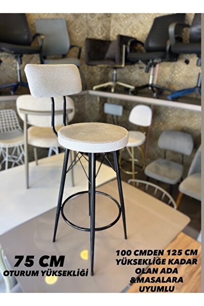 The SANDALYE SHOP Yeni Teddy Mila Bar Sandalye Ekru 75 Cm Oturum Yüksekliği