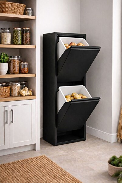 formood 2'li Metal Patates Soğan Kovası Çok amaçlı Dolap - Siyah