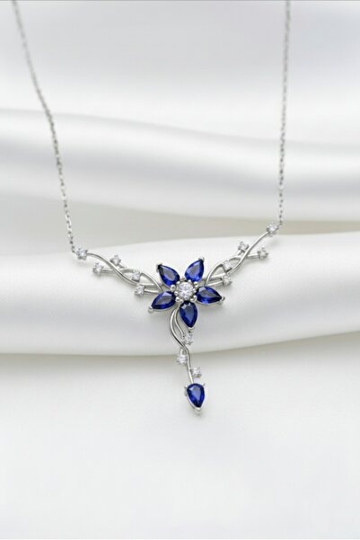 ÇEKİRDEK JEWELRY 925 Ayar Gümüş Safir Taşlı Sarmaşık Kolye