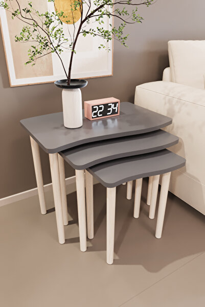 ED PET DİZAYN 3'lü Zigon Sehpa Takımı – Modern Bayrak Zigon Sehpa, Ahşap Ayak...