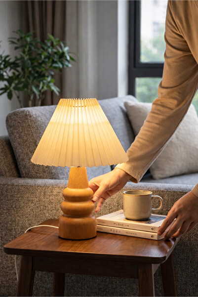 HOMİNG Homing Pangolin Doğal Ahşap Abajur Pileli 242010